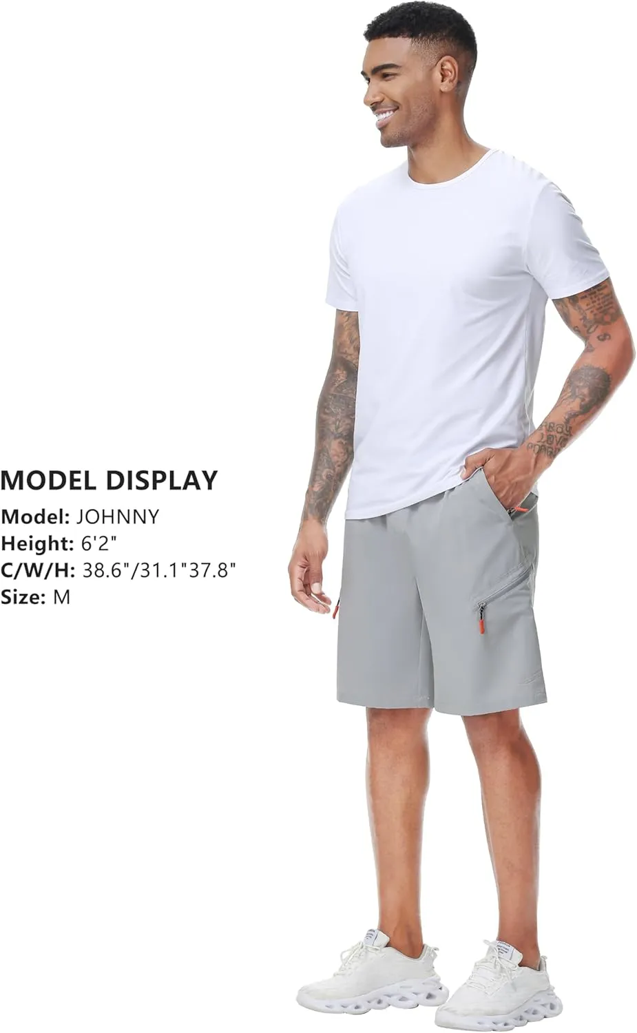 LAZYDAY Men's Hiking Cargo Shorts 9 Inch Inseam with Zipper Pockets Elastic Waistband for Outdoor, Travel, Summer