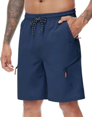 LAZYDAY Men's Hiking Cargo Shorts 9 Inch Inseam with Zipper Pockets Elastic Waistband for Outdoor, Travel, Summer