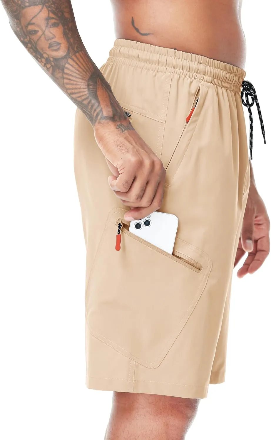 LAZYDAY Men's Hiking Cargo Shorts 9 Inch Inseam with Zipper Pockets Elastic Waistband for Outdoor, Travel, Summer
