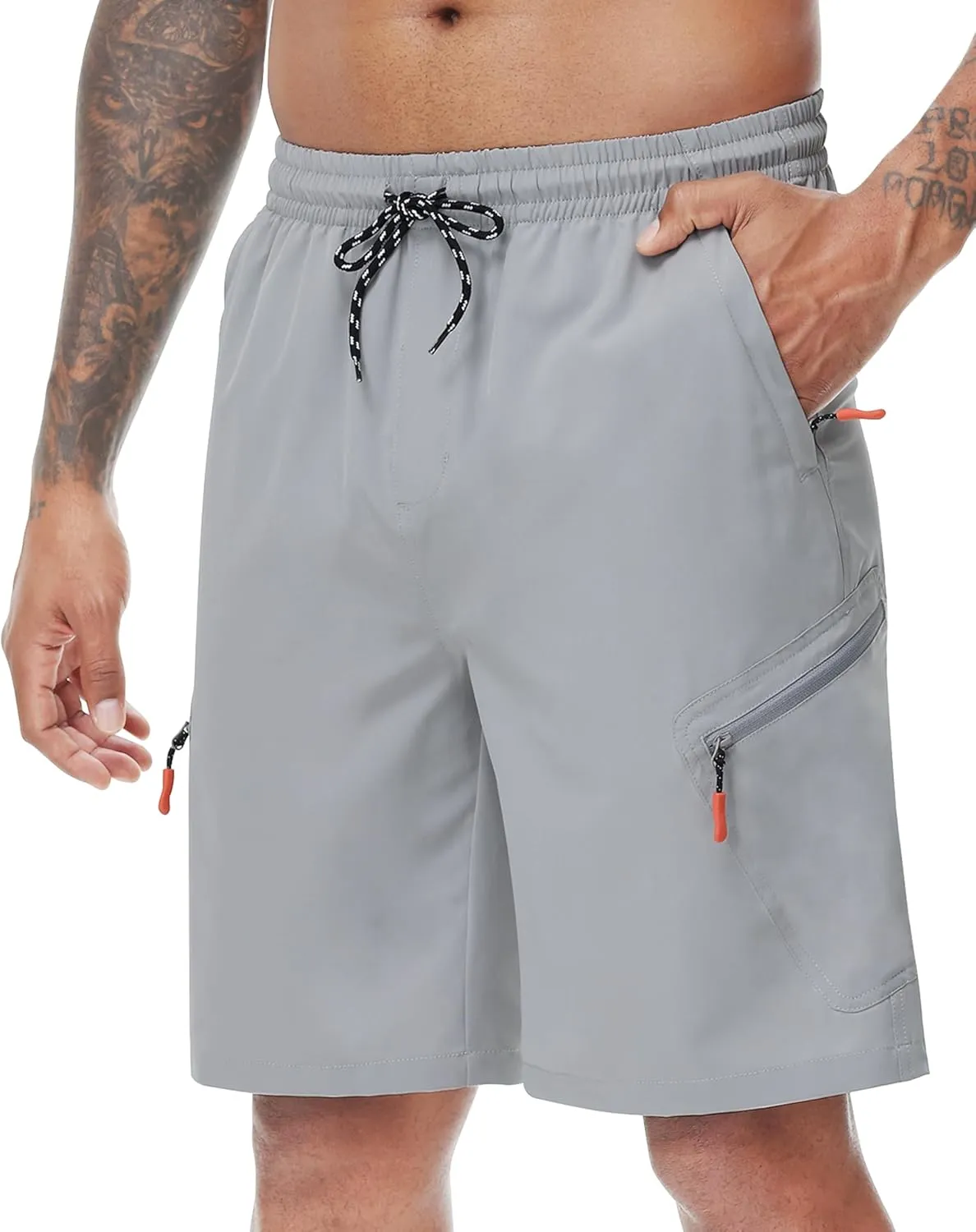 LAZYDAY Men's Hiking Cargo Shorts 9 Inch Inseam with Zipper Pockets Elastic Waistband for Outdoor, Travel, Summer