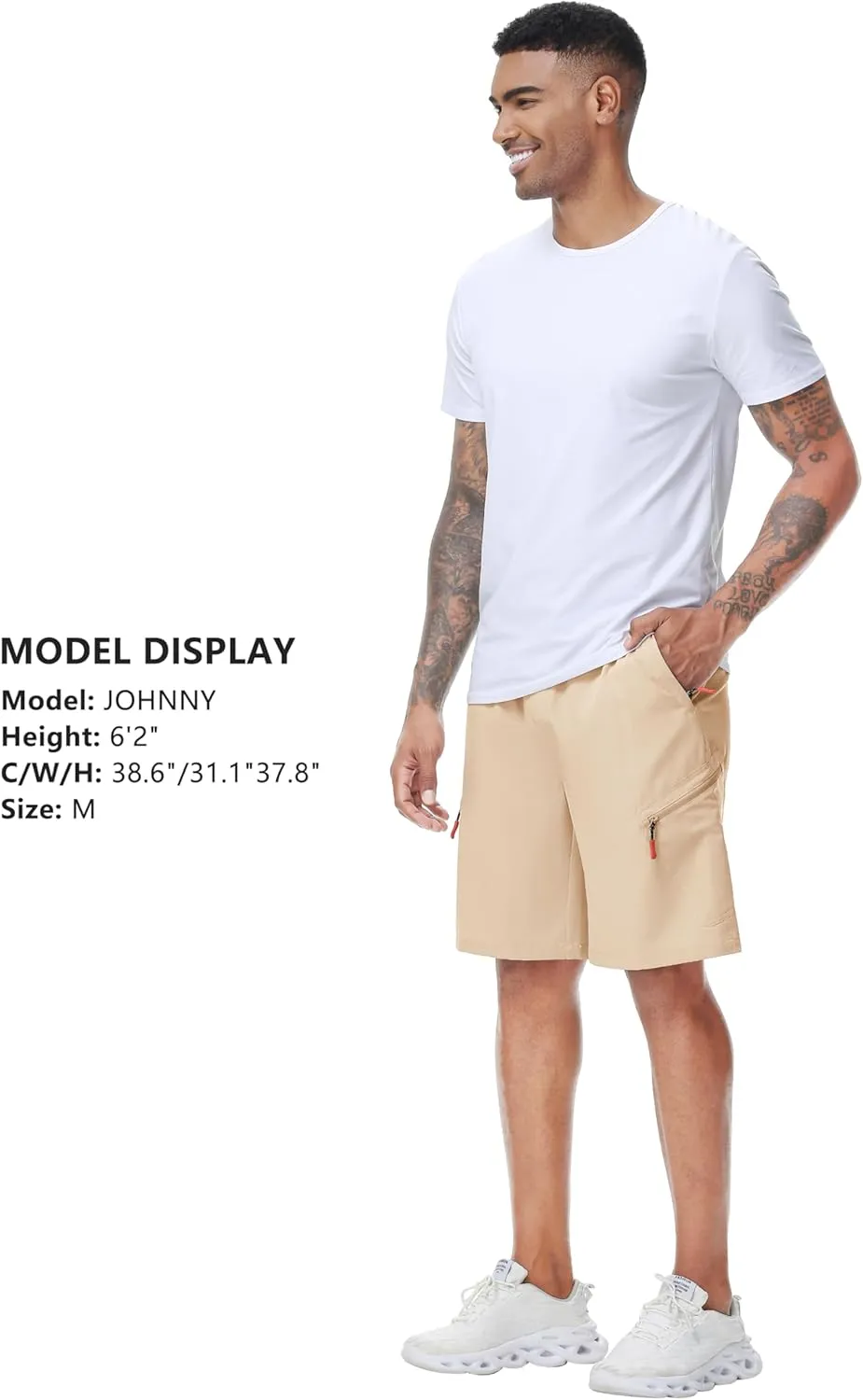 LAZYDAY Men's Hiking Cargo Shorts 9 Inch Inseam with Zipper Pockets Elastic Waistband for Outdoor, Travel, Summer