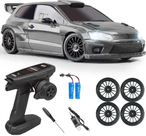 LD2801Pro Mini RC Drift Car 1/28 Scale RTR Remote Control 4WD Racing Cars with Gyro and 4PCS Drift Tires and LED Searchlight for Hobby Gift (Silvery)