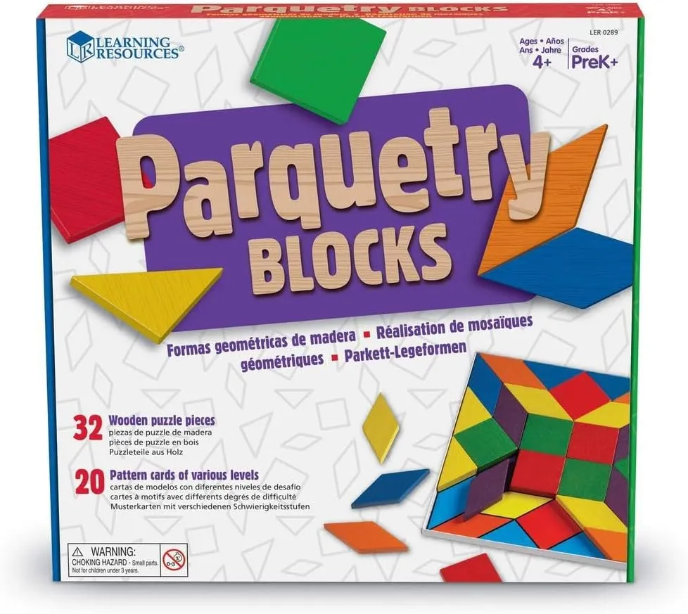 Learning Resources Parquetry Blocks Activity Set, 53 Pieces, Multicolor, 10 L x 10 W in