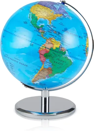 LED Illuminated World Globe with Chrome Rotating Stand – 3-in-1 Educational Tool for Kids & Adults, Interactive Learning Globe with Constellation Map, Lighted Display, 14 Inch