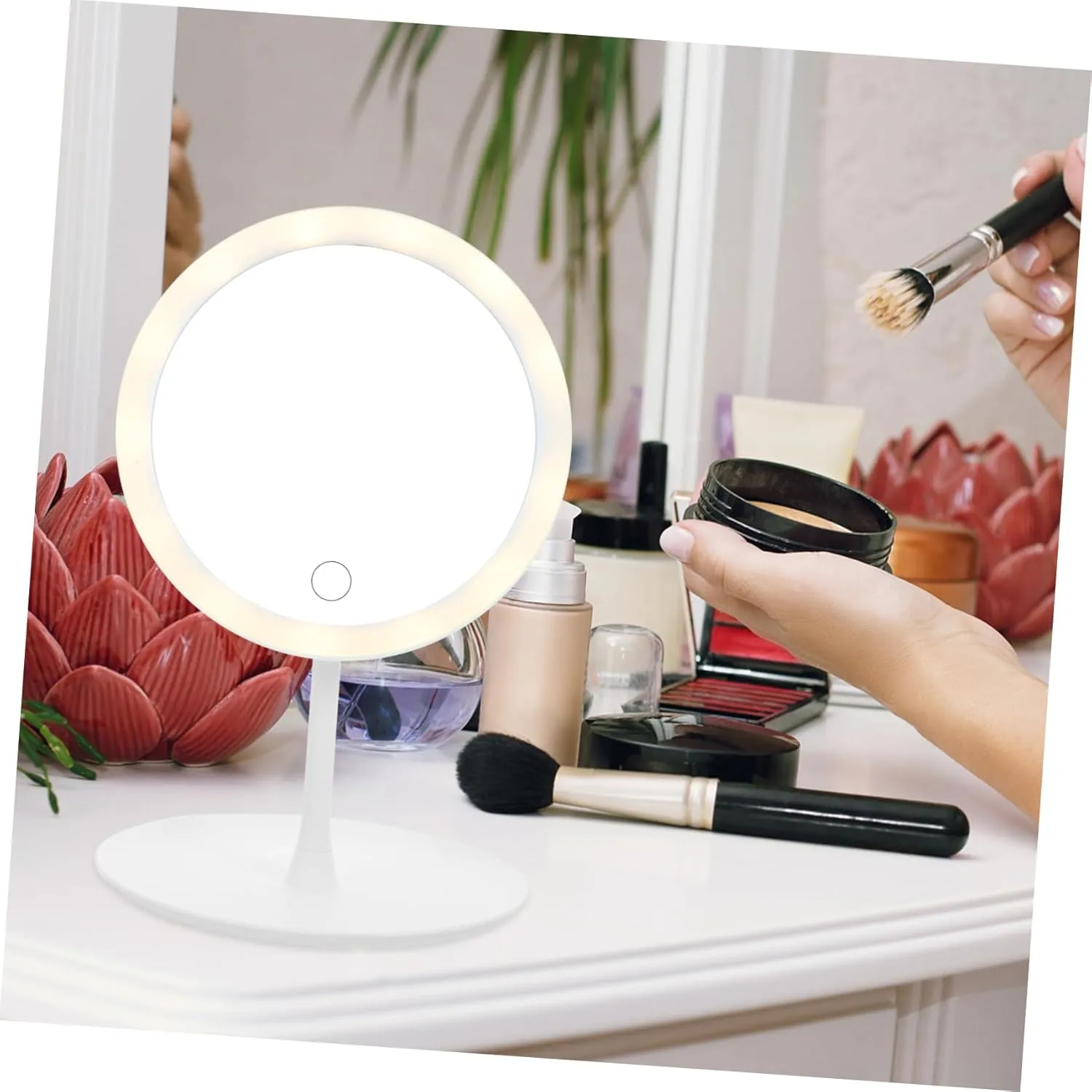 Led Make up Mirror Light 360° Rotating Rechargeable 10x Magnification Non-Slip Vanity Mirror for Women