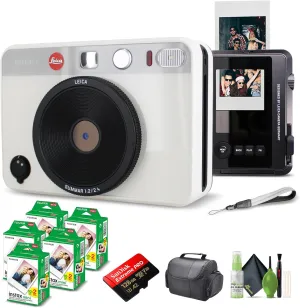Leica Sofort 2 Hybrid Instant Photo Film and Digital Camera (White) (19188) with LCD Display Bundle with Fujifilm Instant Film 100 Sheets   128 GB Memory Card   Bag   Cleaning Kit