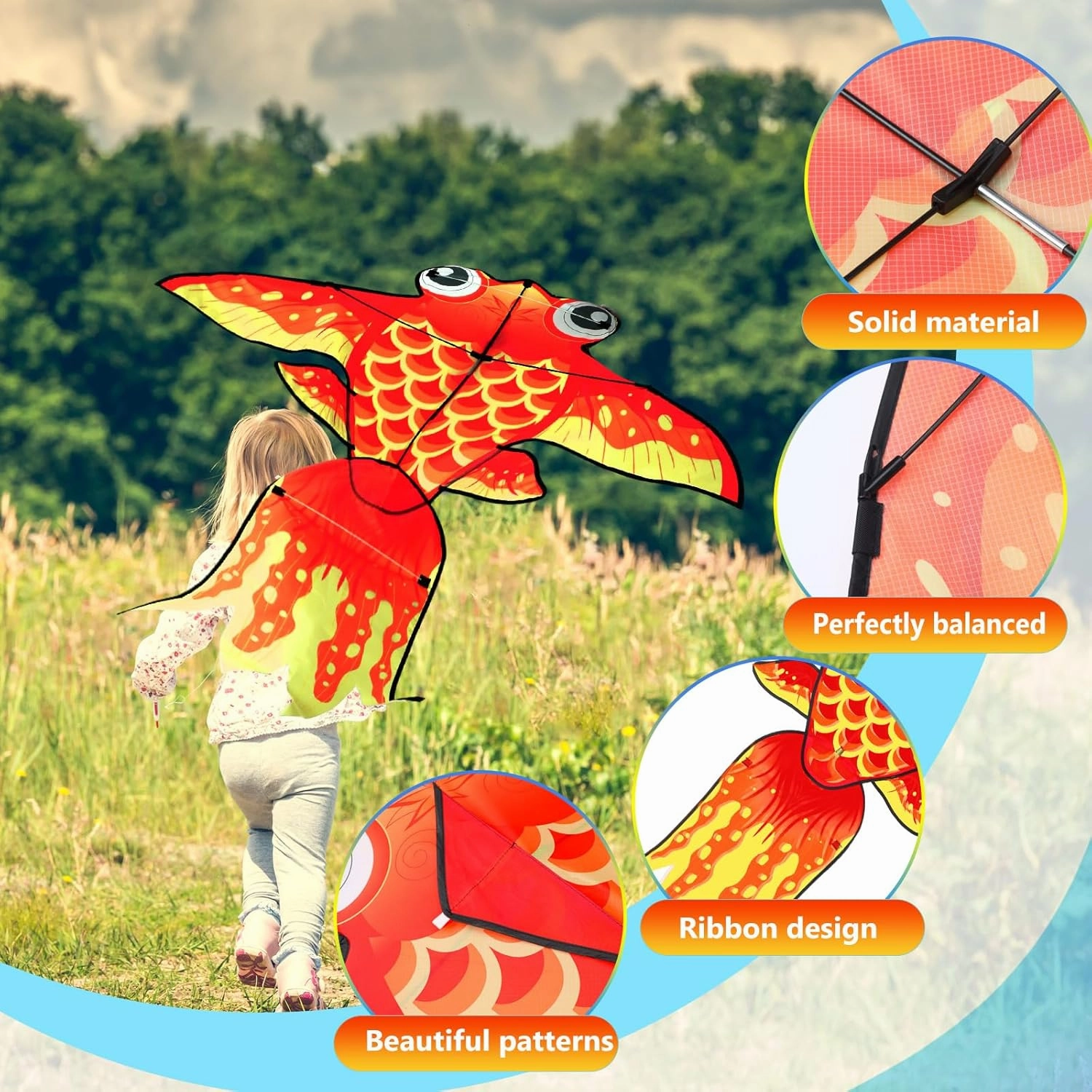 Leitee 6 Pack Large Kite for Kids and Adults Butterfly Kite for Kids Age 4-8-12 Dragonfly Owl Parrot Eagle Goldfish Teens Toy Easy to Fly for Game Beach Outdoor Activities Gifts(Cute Style)