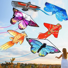 Leitee 6 Pack Large Kite for Kids and Adults Butterfly Kite for Kids Age 4-8-12 Dragonfly Owl Parrot Eagle Goldfish Teens Toy Easy to Fly for Game Beach Outdoor Activities Gifts(Cute Style)