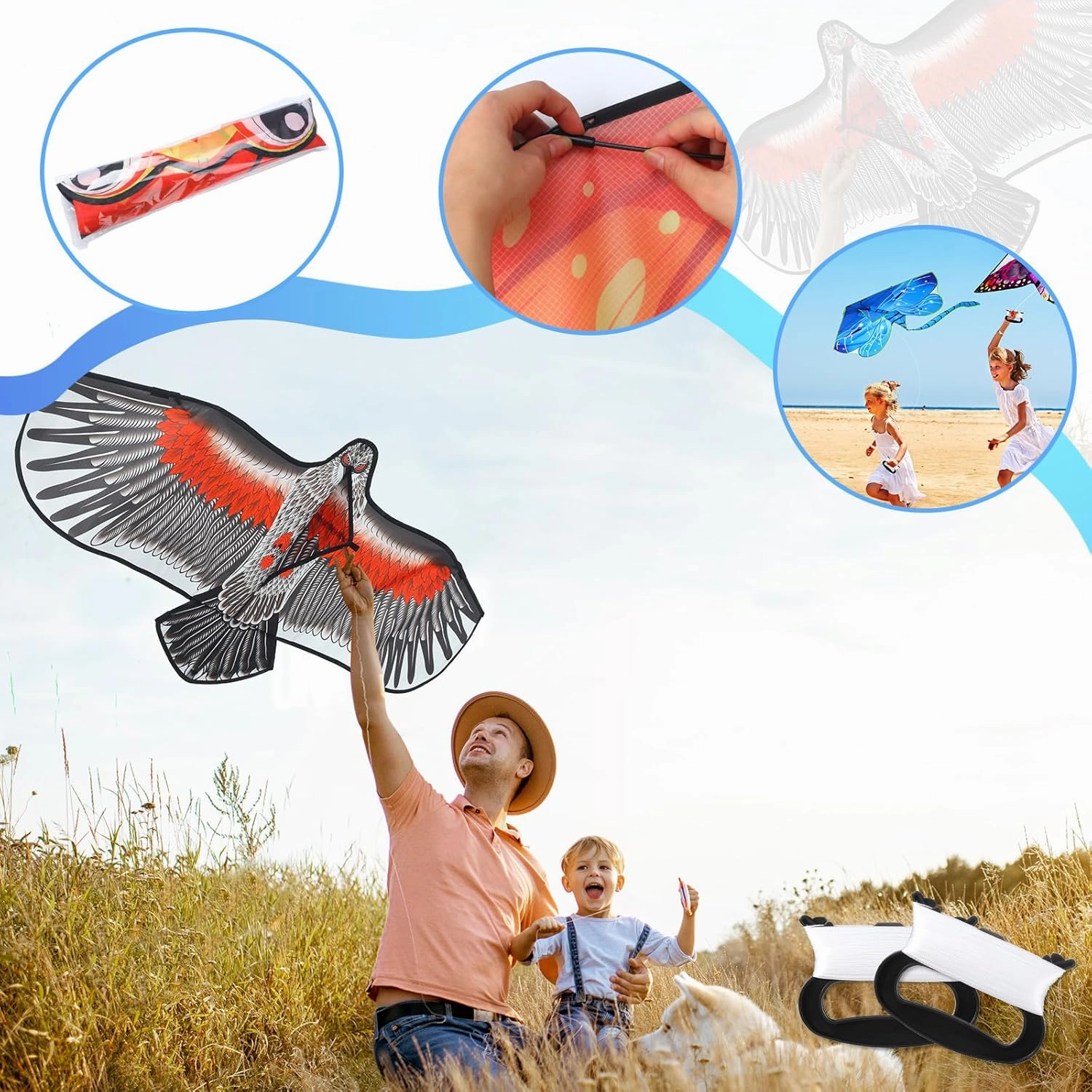 Leitee 6 Pack Large Kite for Kids and Adults Butterfly Kite for Kids Age 4-8-12 Dragonfly Owl Parrot Eagle Goldfish Teens Toy Easy to Fly for Game Beach Outdoor Activities Gifts(Cute Style)