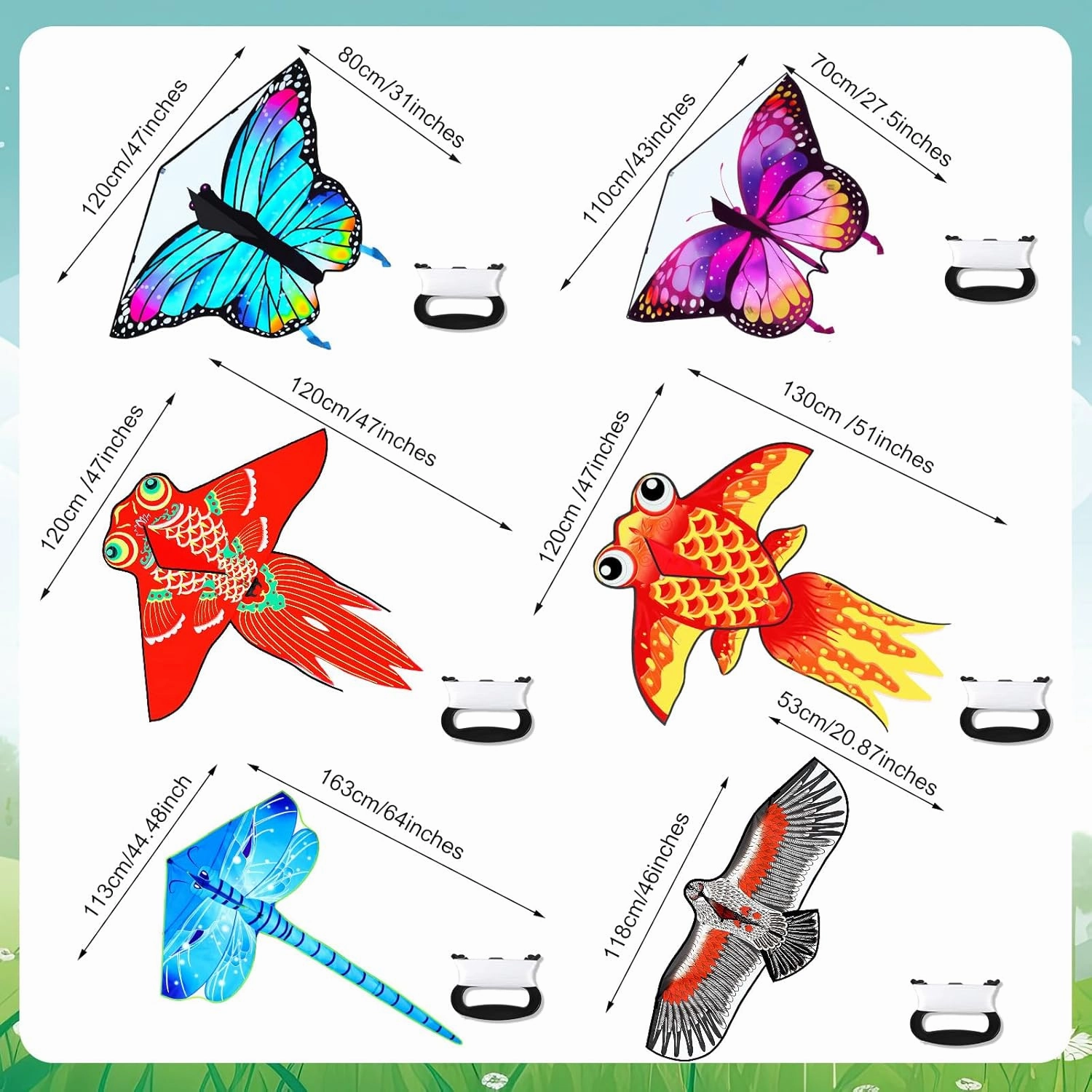 Leitee 6 Pack Large Kite for Kids and Adults Butterfly Kite for Kids Age 4-8-12 Dragonfly Owl Parrot Eagle Goldfish Teens Toy Easy to Fly for Game Beach Outdoor Activities Gifts(Cute Style)