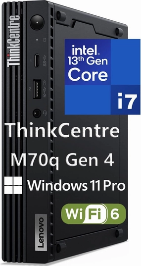 Lenovo ThinkCentre M70q Gen 4 MFF 1L Tiny PC Business Mini Desktop Computer, 16GB DDR5 RAM, 512GB PCIe SSD, 13th Gen Intel 16-Core i7-13700T, WiFi 6, RJ45, HDMI, DisplayPort, Windows 11 Pro, Befec-toy
