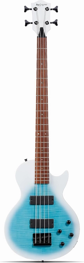 Leo Jaymz SC 4 String 34" Scale Electric Bass, 22 Frets, Mahogany Body and Maple Veener, Maple Neck, Rosewood Fingerboard, H-H Pickups, Glossy Finish (SC Flame Blue)