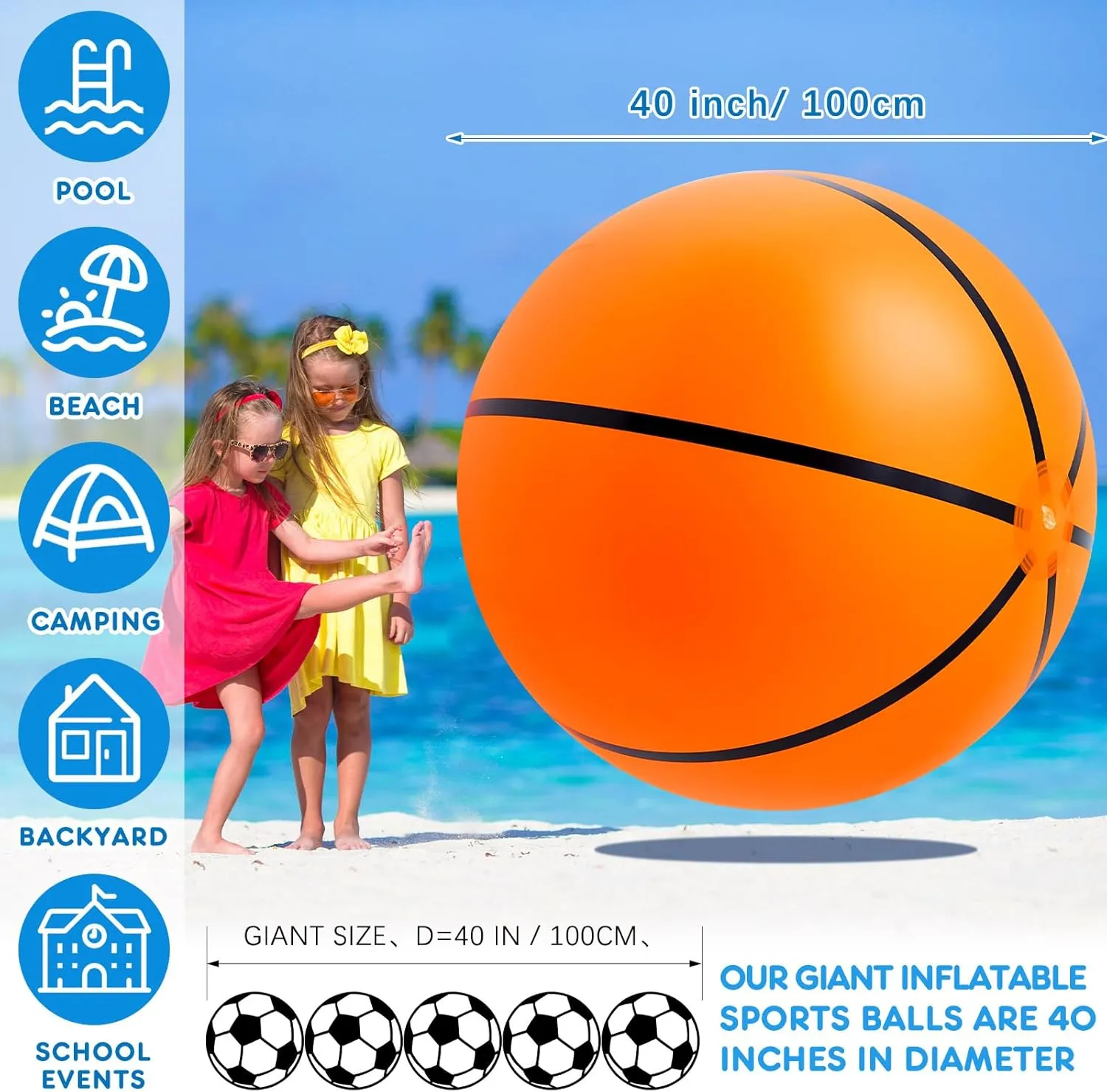 Lewtemi 3 Pcs 27 Inch / 40 Inch Giant Inflatable Sports Balls Large Inflatable Beach Ball Inflatable Baseballs Soccer Ball Basketball for Sports Themed Birthday Party Favor(40 Inch)