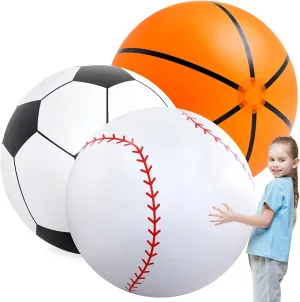 Lewtemi 3 Pcs 27 Inch / 40 Inch Giant Inflatable Sports Balls Large Inflatable Beach Ball Inflatable Baseballs Soccer Ball Basketball for Sports Themed Birthday Party Favor(40 Inch)