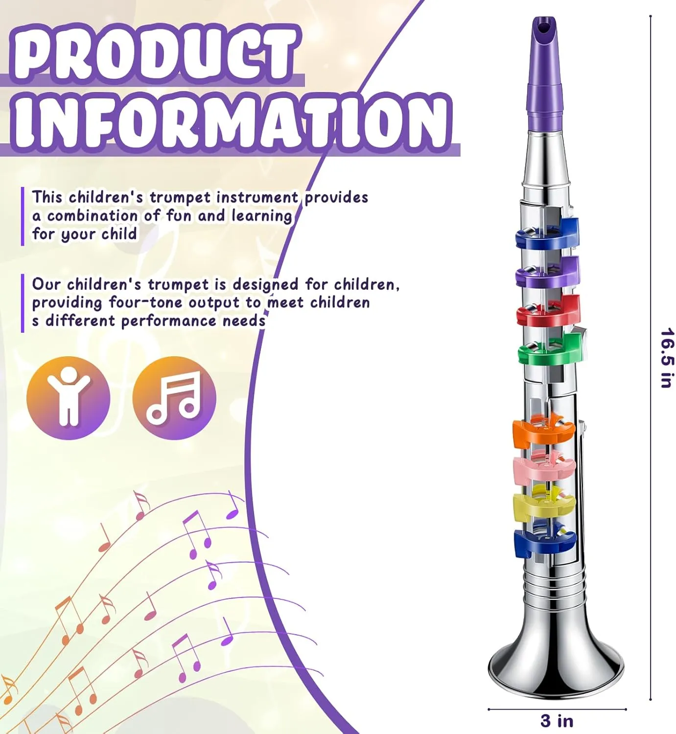 Lewtemi Silver Clarinet Musical Instruments Toy for Kid Toddler Fake Plastic Preschool Music Toy Gift Portable Wind Instrument Early Educational Teaching Songs Toy Gifts for Toddlers Children