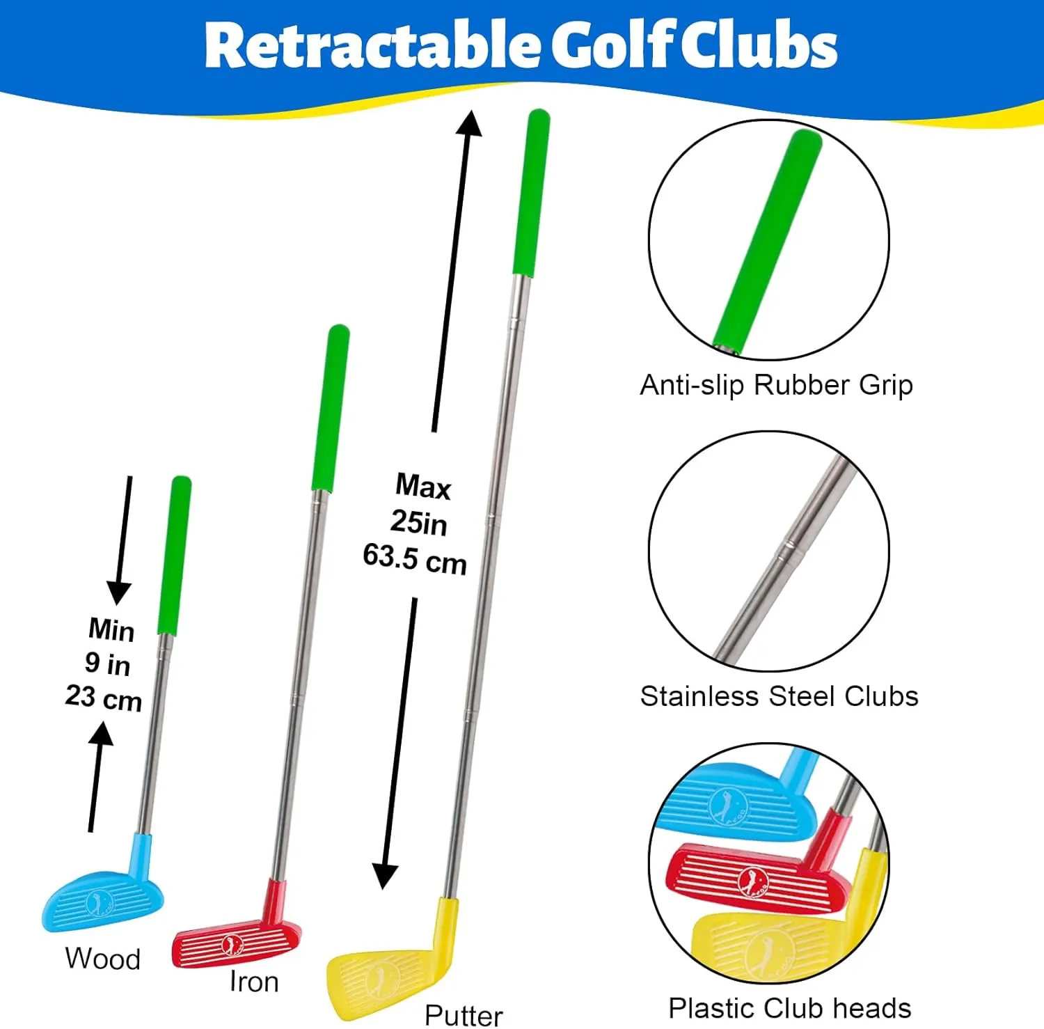 Liberry Kids Golf Club Set with 20 Balls, Retractable Clubs & Launcher, Toddler Indoor Outdoor Sports Toys for 3 4 5 Years Old, Fun Exercise Game, Birthday Gift for Boys Girls