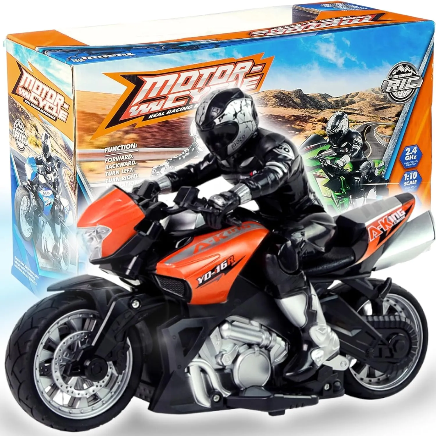 Liberty Imports 2.4G RC Remote Control Stunt Motorcycle with Riding Figure, 1:10 Scale High Speed Cross Country 360 Degree Rotation Drift Shockproof Racing Motorbike (Orange)