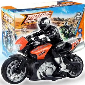 Liberty Imports 2.4G RC Remote Control Stunt Motorcycle with Riding Figure, 1:10 Scale High Speed Cross Country 360 Degree Rotation Drift Shockproof Racing Motorbike (Orange)