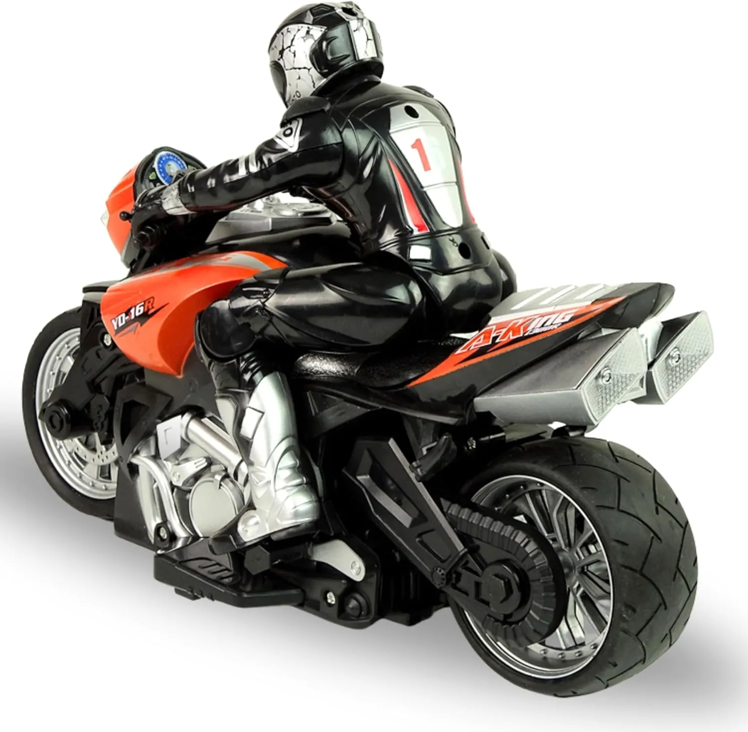 Liberty Imports 2.4G RC Remote Control Stunt Motorcycle with Riding Figure, 1:10 Scale High Speed Cross Country 360 Degree Rotation Drift Shockproof Racing Motorbike (Orange)