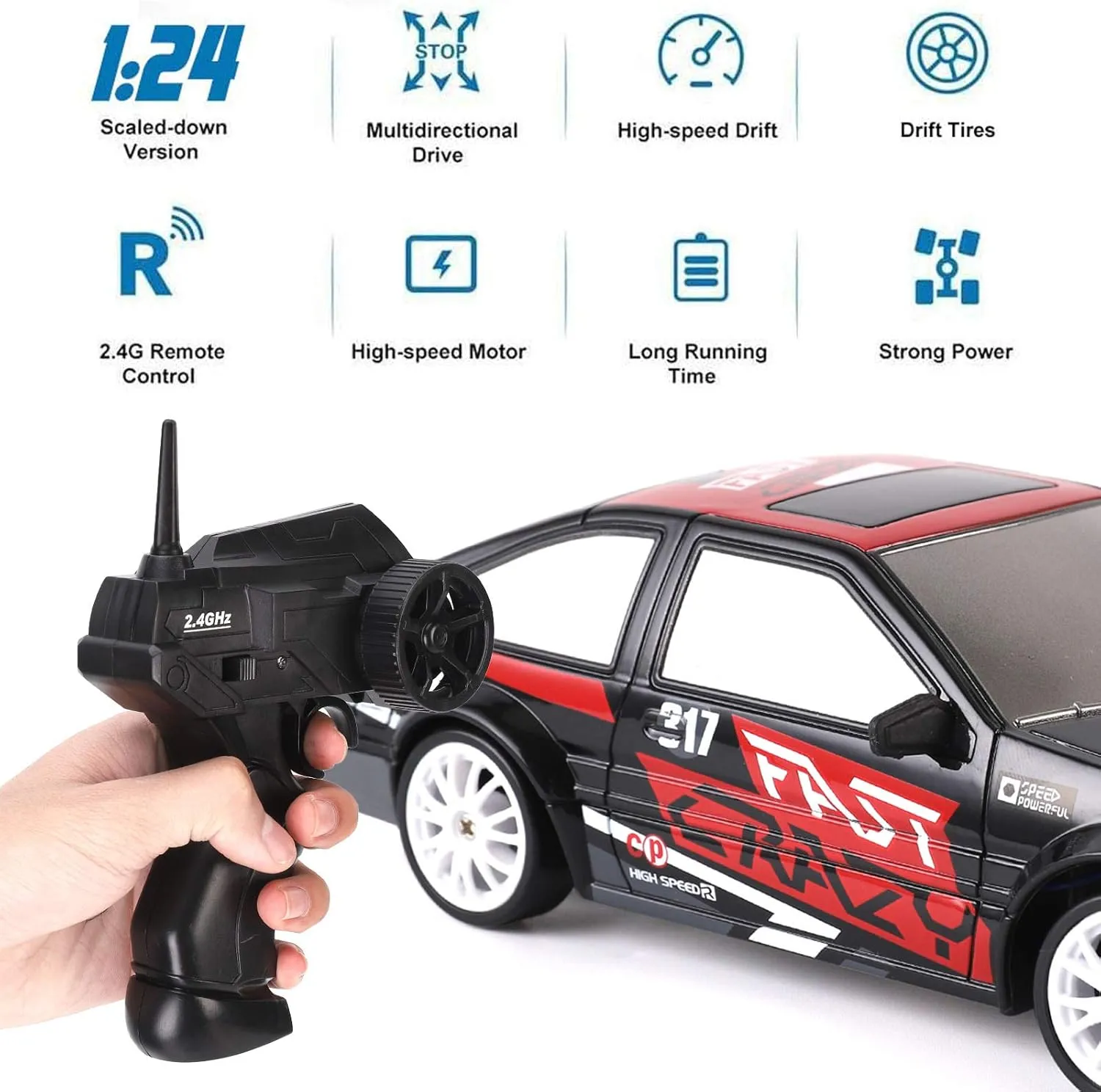 Liberty Imports RC Drift Car 1/24 2.4GHz 4WD Remote Control Sport Racing On-Road Vehicle with LED Light, Batteries and Drift Tires (Style 4)