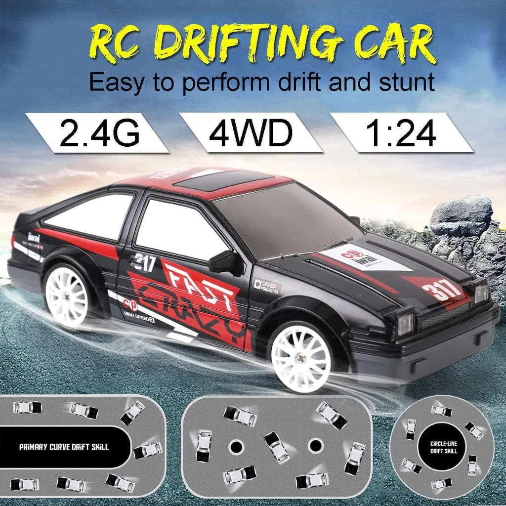 Liberty Imports RC Drift Car 1/24 2.4GHz 4WD Remote Control Sport Racing On-Road Vehicle with LED Light, Batteries and Drift Tires (Style 4)