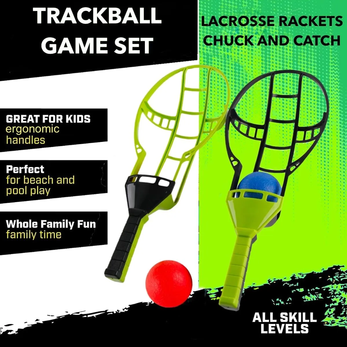 Liberty Imports Trackball Sport Chuck and Catch Ball - Player Lacrosse Racket Toy Classic Backyard Game Set Outdoor Play for Kids & Adults (4 Pack)