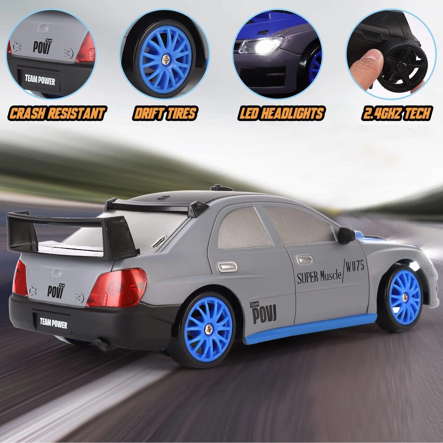 Liberty Imports RC Drift Car 1/24 2.4GHz 4WD Remote Control Sport Racing On-Road Vehicle with LED Light, Batteries and Drift Tires (Style 1)
