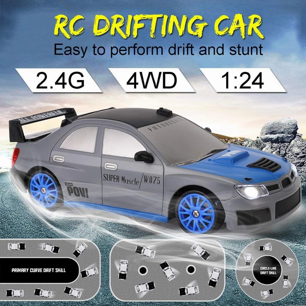 Liberty Imports RC Drift Car 1/24 2.4GHz 4WD Remote Control Sport Racing On-Road Vehicle with LED Light, Batteries and Drift Tires (Style 1)
