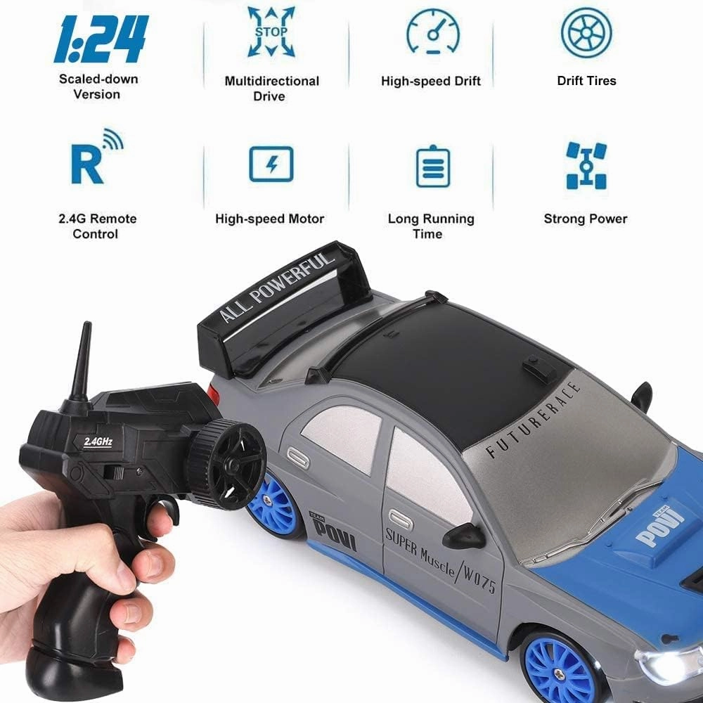 Liberty Imports RC Drift Car 1/24 2.4GHz 4WD Remote Control Sport Racing On-Road Vehicle with LED Light, Batteries and Drift Tires (Style 1)
