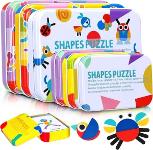 Libima 108 Pcs Open Ended Wooden Shape Puzzles with 180 Pcs Pattern Cards, Wooden Montessori Jigsaw Puzzles Toddlers 3  Years Old STEM Travel Games for Kids Preschool Education Activity Blocks