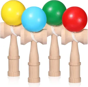Libima 4 Packs Wood Kendama Toy Wooden Catch Ball in Cup Game Vintage Catch Hand Eye Coordination Educational Game for Beginner Birthday Party Supplies Favors Gifts(Classic)