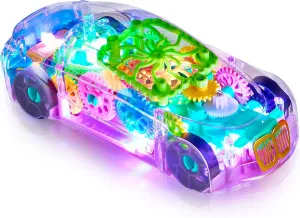 Light-Up Transparent Car Toy, Toys for Autistic Kids Ages 3-5 7, Sensory Toys That Light Up for Kids with Autism Special Needs Toys, Bump and Go, Music, and LED Effects
