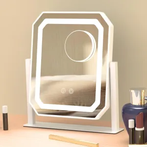Lighted Makeup Mirror, Hollywood Vanity Mirror with Lights, 3 Color Lighting Modes, Detachable 5X Magnification Mirror, Smart Touch Control, 360°Rotation (12in. White)