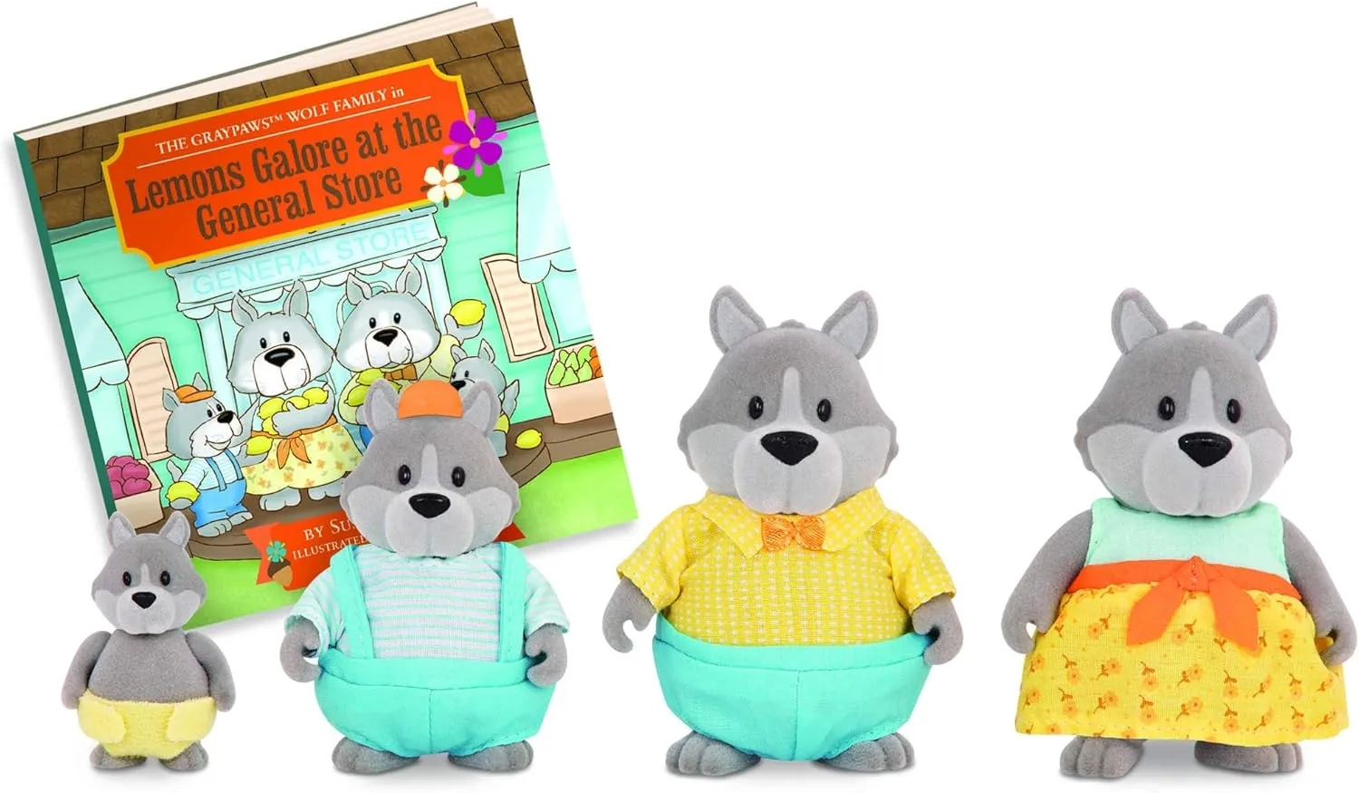 Li'l Woodzeez Wolf Family Set – GrayPaws Wolves with Storybook – 5pc Toy Set with Miniature Animal Figurines – Family Toys and Books for Kids Age 3 