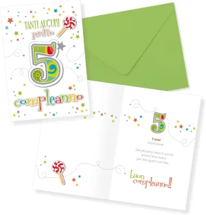 LINA OFFICINE GRAFICHE CREATIVE Birthday Card 5 Years Girl Boy Colourful 30-007