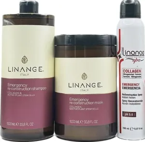 Linange Emergency Reconstruction Shampoo 33.8 fl oz and Emergency Reconstruction Mask Intensive Action 338 fl oz & Reconstruction Spray 5.07oz