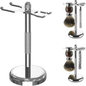 Linkidea Razor & Brush Holder, Deluxe Men's Stainless Steel Shaving Brush Hanger, Grooming Organizer for Bathroom, Shaver Stand Compatible with Merkur 23C (Silver)