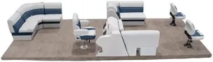 Lippert Sunset Rear L Fishing Pontoon Boat Seat – Marine-Grade Boat Seating Kit with Helm Seat, Angled Bench, Corner Lounge, Folding Fishing Chairs & Steering Console