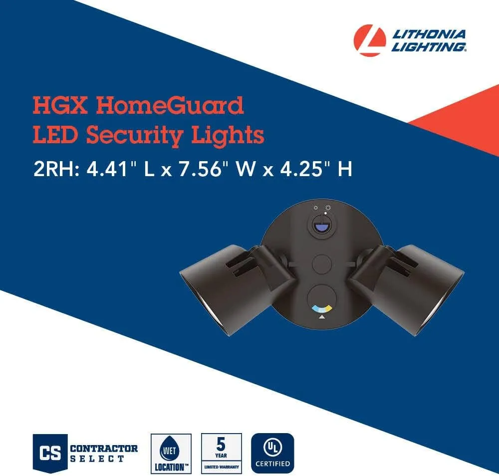 Lithonia Lighting HomeGuard 2-Light LED Outdoor Flood Lights, Wall or Ceiling Mount Outdoor Lights, 4000K Cool White, Round Heads, Dark Bronze (HGX LED 2RH 40K 120 DDB M2)