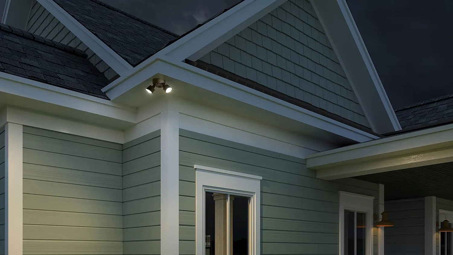 Lithonia Lighting HomeGuard 2-Light LED Outdoor Flood Lights, Wall or Ceiling Mount Outdoor Lights, 4000K Cool White, Round Heads, Dark Bronze (HGX LED 2RH 40K 120 DDB M2)