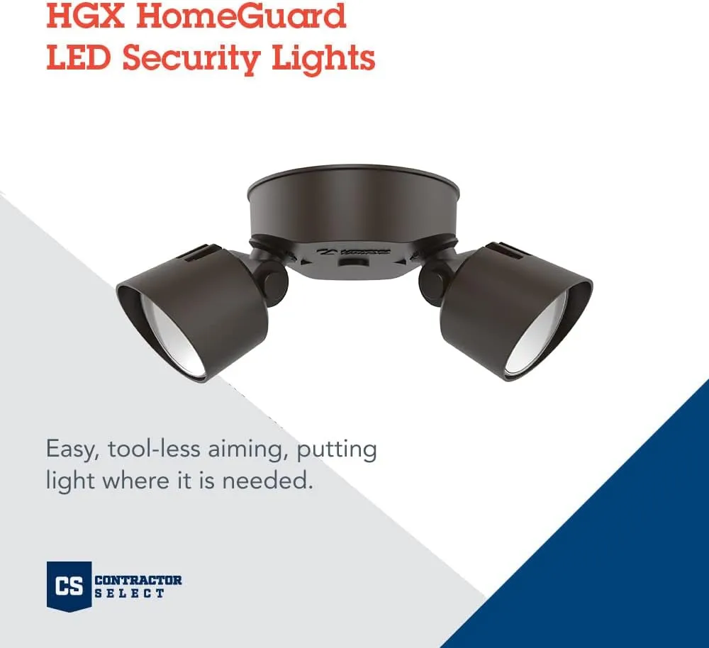 Lithonia Lighting HomeGuard 2-Light LED Outdoor Flood Lights, Wall or Ceiling Mount Outdoor Lights, 4000K Cool White, Round Heads, Dark Bronze (HGX LED 2RH 40K 120 DDB M2)