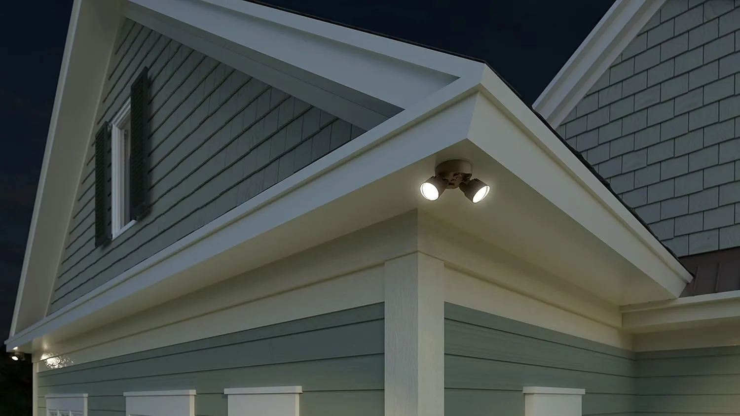 Lithonia Lighting HomeGuard 2-Light LED Outdoor Flood Lights, Wall or Ceiling Mount Outdoor Lights, 4000K Cool White, Round Heads, Dark Bronze (HGX LED 2RH 40K 120 DDB M2)