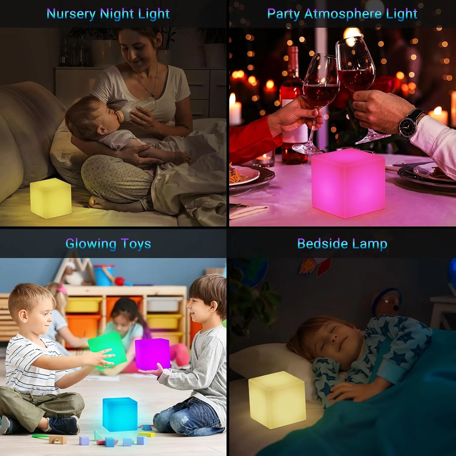 LOFTEK 4-inch LED Cube Lights: RGB 16 Colors Cosmic Cube LED Mood Lamp Tesseract with Remote Control, IP65 Waterproof Rechargeable Bedside Lamp Night Lights for Nursery Kids Toys Gift