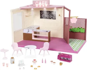 Lori Dolls Local Cafe & Terrace Coffee Shop Playset Toy Cafe with Patio Play Food, Drinks & Accessories for 6-inch Mini Dolls 3 Years 