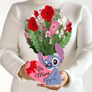 Lovepop Disney's Stitch Pop-Up Paper Flower Bouquet for Her and Him - 3D Love Flower Buds for Boys, Girls, Men, Women - Be Mine - 12" x 8.5" Bouquet - Blank Notecard & Envelop Included