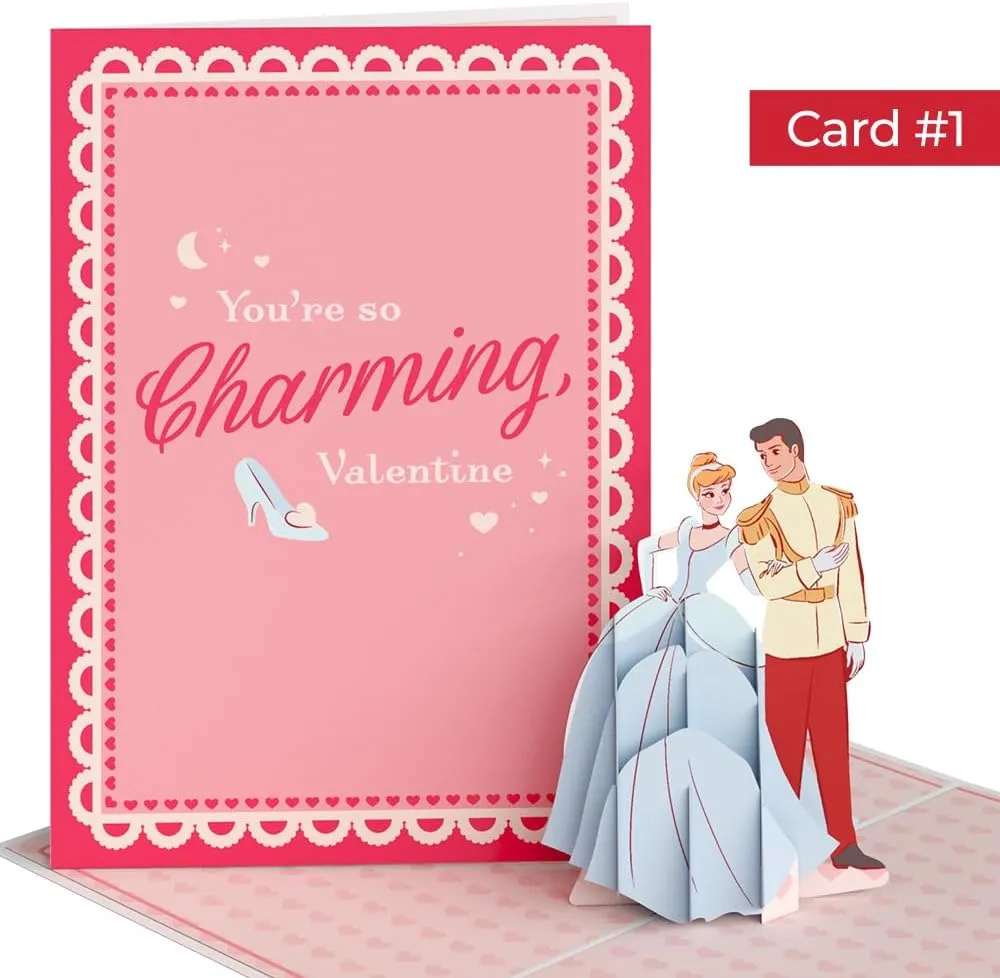 Lovepop Valentines Day Card for Her, Him - 3D Disney Pop-Up Nesting Card - Disney Princesses - 4 Cards - 5" x 7" - Blank Notecard & Envelope Included