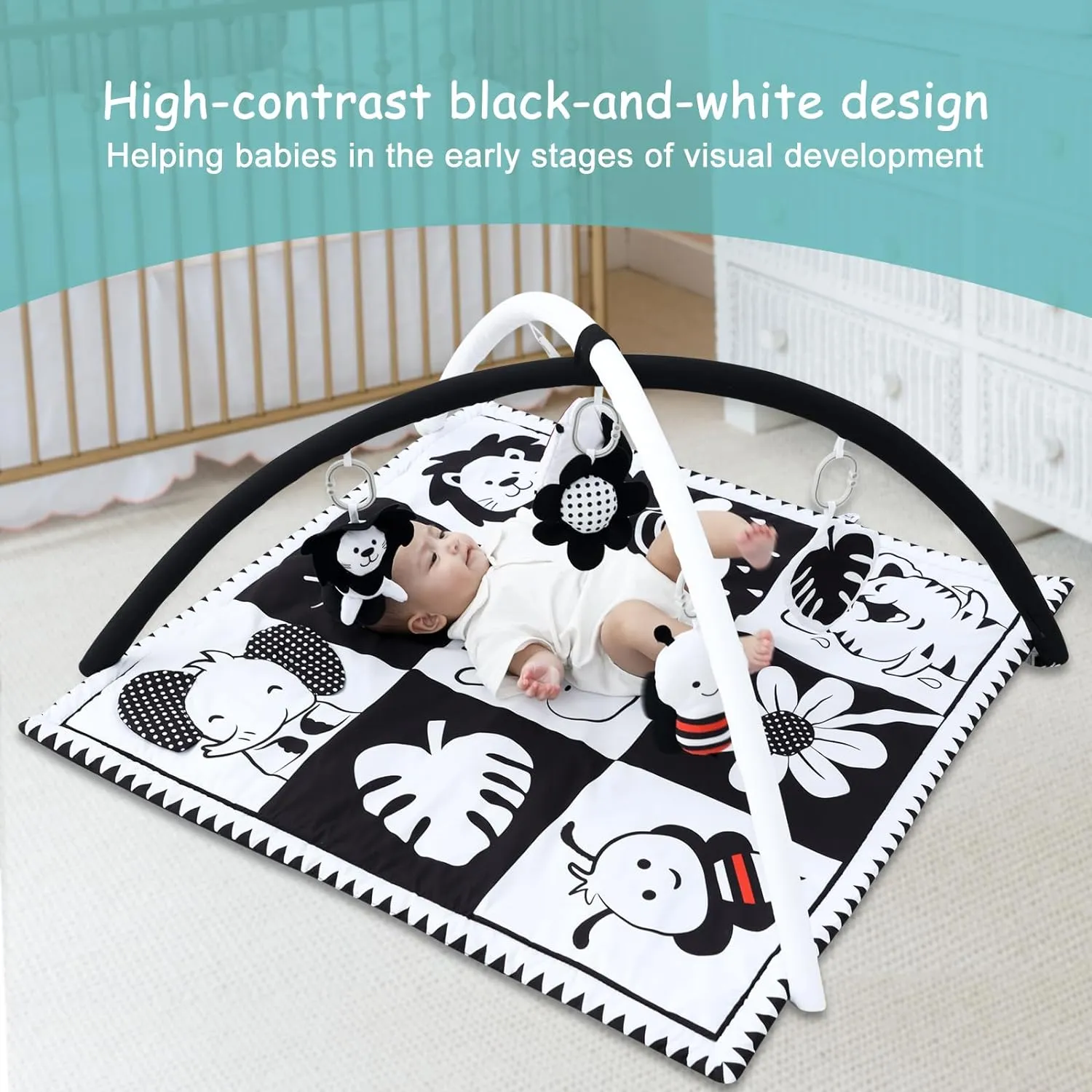 Lovvie & Joy Baby Play Activity Gym Tummy Time Mat for Infant,Baby Gyms & Playmats for Babies 0 to 3 6 9 12 Months with 5 Toys for Early Sensory Exploration and Motor Skill Development