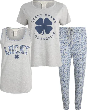 Lucky Brand Women's Pants Set, 3 Piece T-Shirt, Tank, Top, and Joggers, Casual Everyday Loungewear for Women (S-XL)