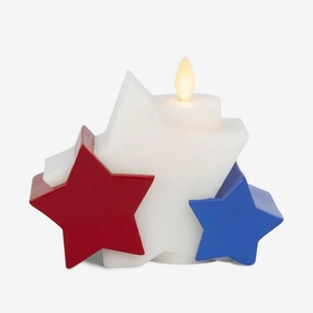 Luminara Flameless LED Bright White Liberty Stars Candle - Patriotic Battery Operated Home Decor w/Real Moving Flame Unscented Wax - Americana Decor