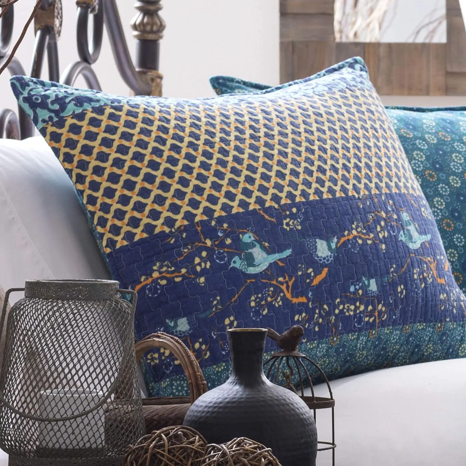 Lush Decor Royal Empire Reversible Cotton Quilt Set - 3 Piece Striped Bedding Set - Bold & Colorful Bohemian Patterns - Soft Cotton Feel - Full/ Queen, Peacock